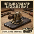 Uebnzns Ultimate Cable Grip and Foldable Phone Stand on a smartphone