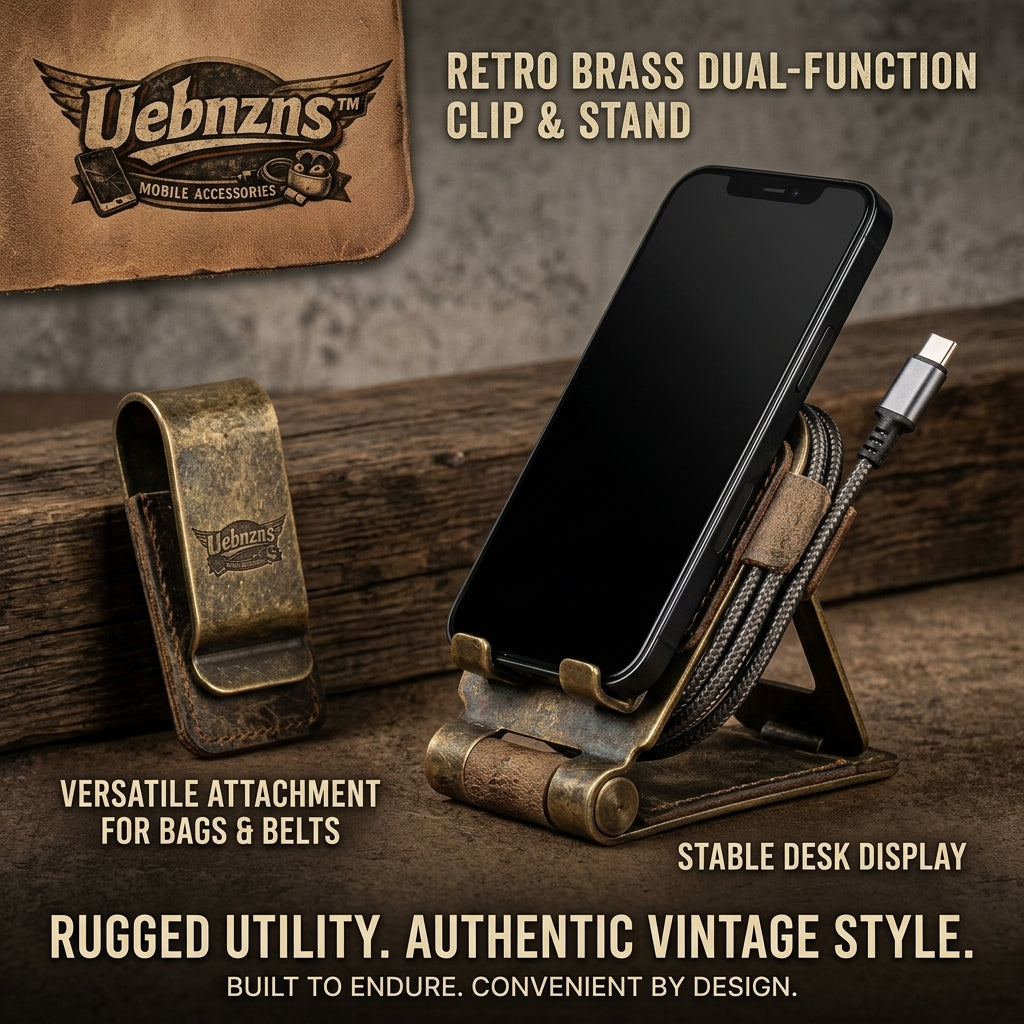 Uebnzns retro brass dual-function phone clip and folding desk stand