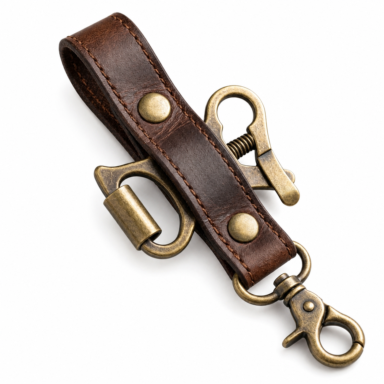 Uebnzns™ Vintage Leather Cord Keeper Clip – No-Tangle Cable Organizer with Antique Brass Hook*